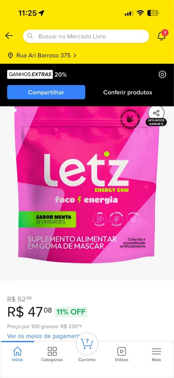Chiclete energético Letz energy