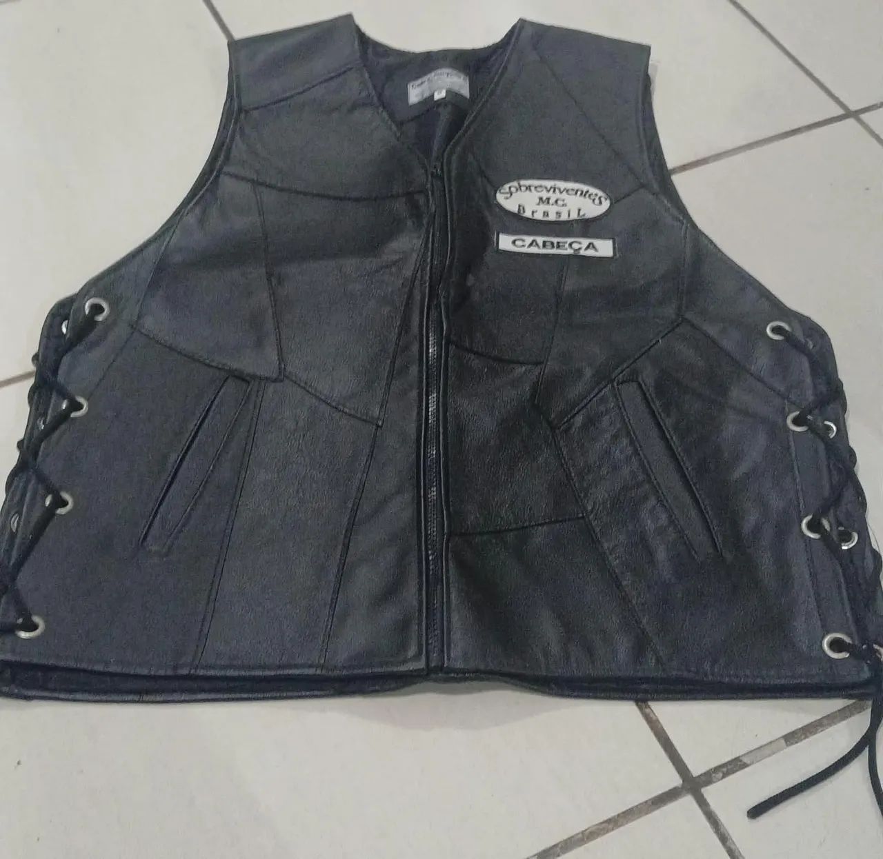 Colete couro motoqueiro 
