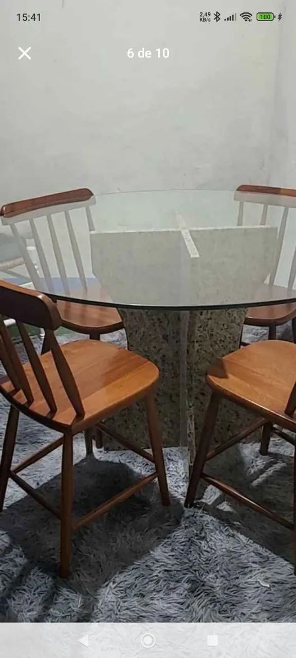 Mesa de vidro 13mm temperado com 1.20×120 é base de granito com 4 cadeiras maciça  - Foto 4