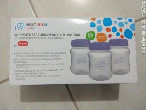 Kit 3 Potes De 180ml Para Armazenar Leite Materno Sem BPA