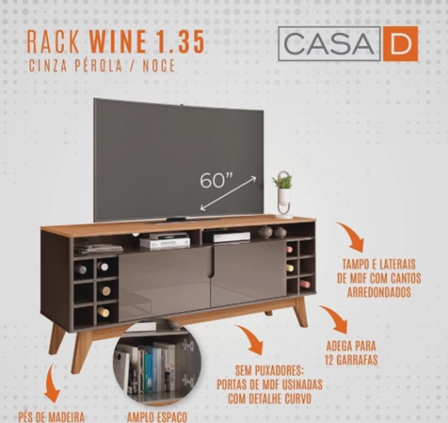 Rack TVs até 60 Polegadas 2 Portas Wine PR - Foto 5