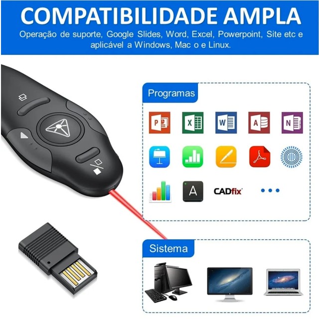 Apresentador de Slide Apontador Laser Controle Sem Fio AGold - Foto 5