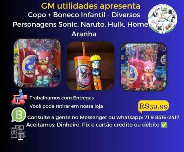 Copo + Bonequinho Infantil de Personagem - Hulk, Homem Aranha