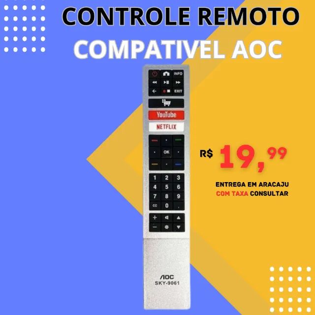 Controle Remoto Para Tv Aoc Com Botão Netflix Led Smart Novo SKY