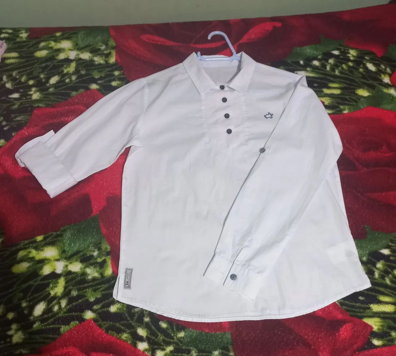 Camisa cor branca, manga longa - Infantil<br> - Foto 2