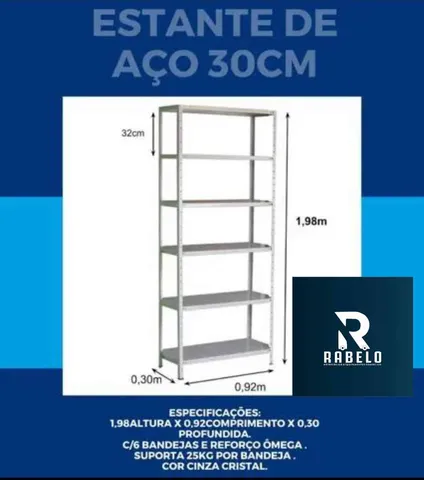 Estante de aço multiuso de 30cm com 6 bandejas em até 5 x sem juros no cartão