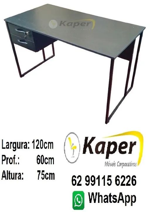 Mesa 120cm x 60cm c/ 02 gavetas escritório pé metal ( novo )