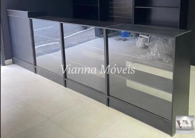 Balcão Caixa + 3 Balcões Vitrine MDF Preto