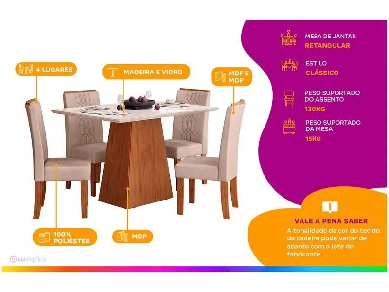 Conjunto de Mesa de Jantar 4 Cadeiras - Madeira Maciça - Foto 3