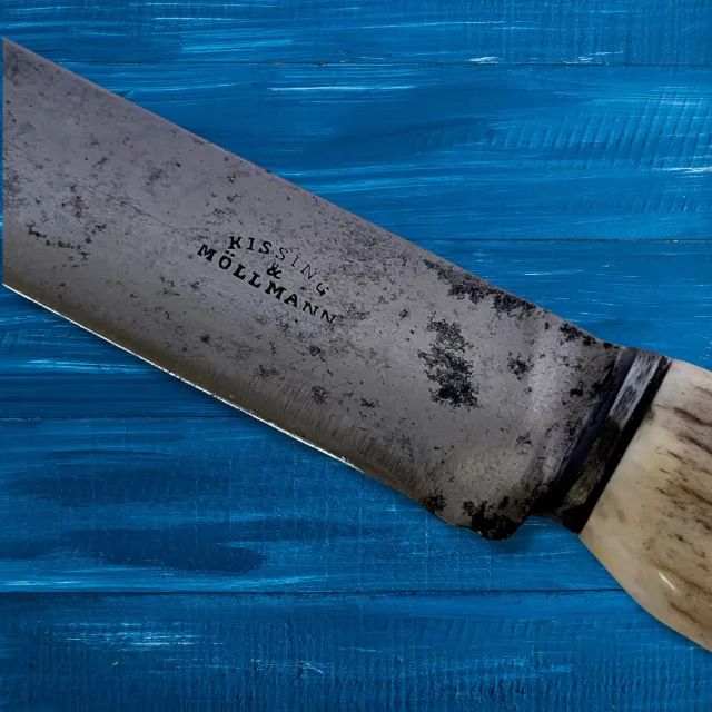Faca Antiga Kissing Möllmann Aço Alemão Cabo Em Chifre Cervo - Foto 3
