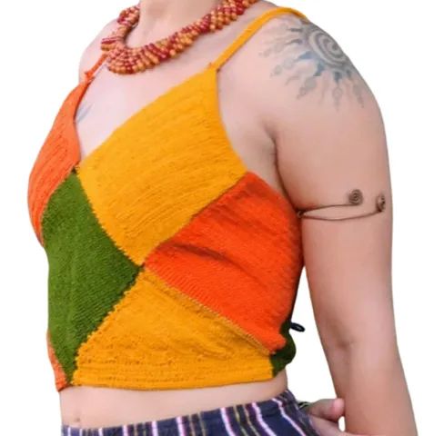 NOVO = cropped crochê P tricolor - Foto 2