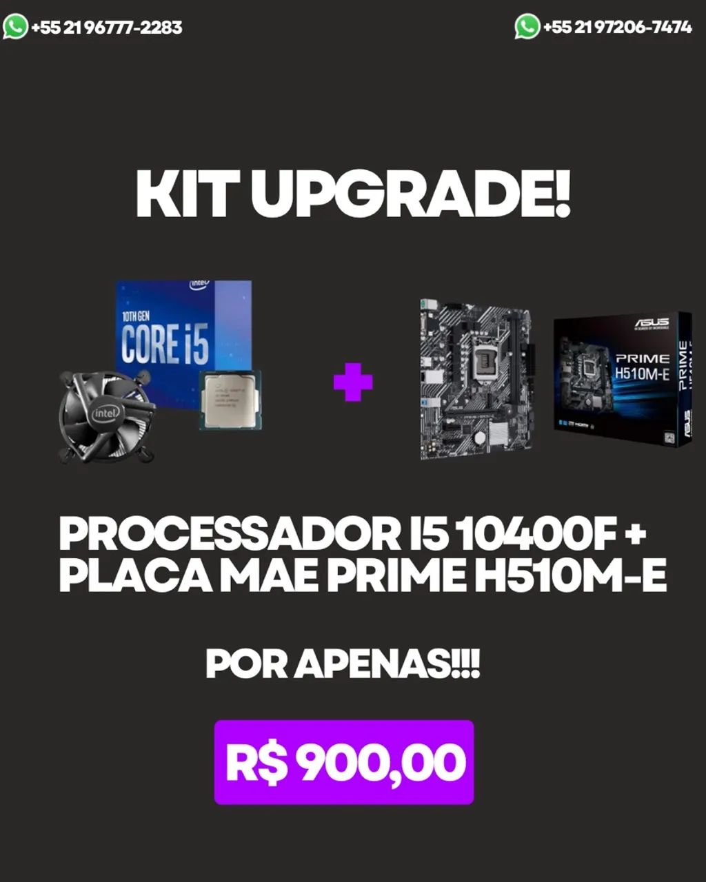 Kit Upgrade Processador Intel Core i5 10400F + Placa Mãe ASUS Prime H510M-E