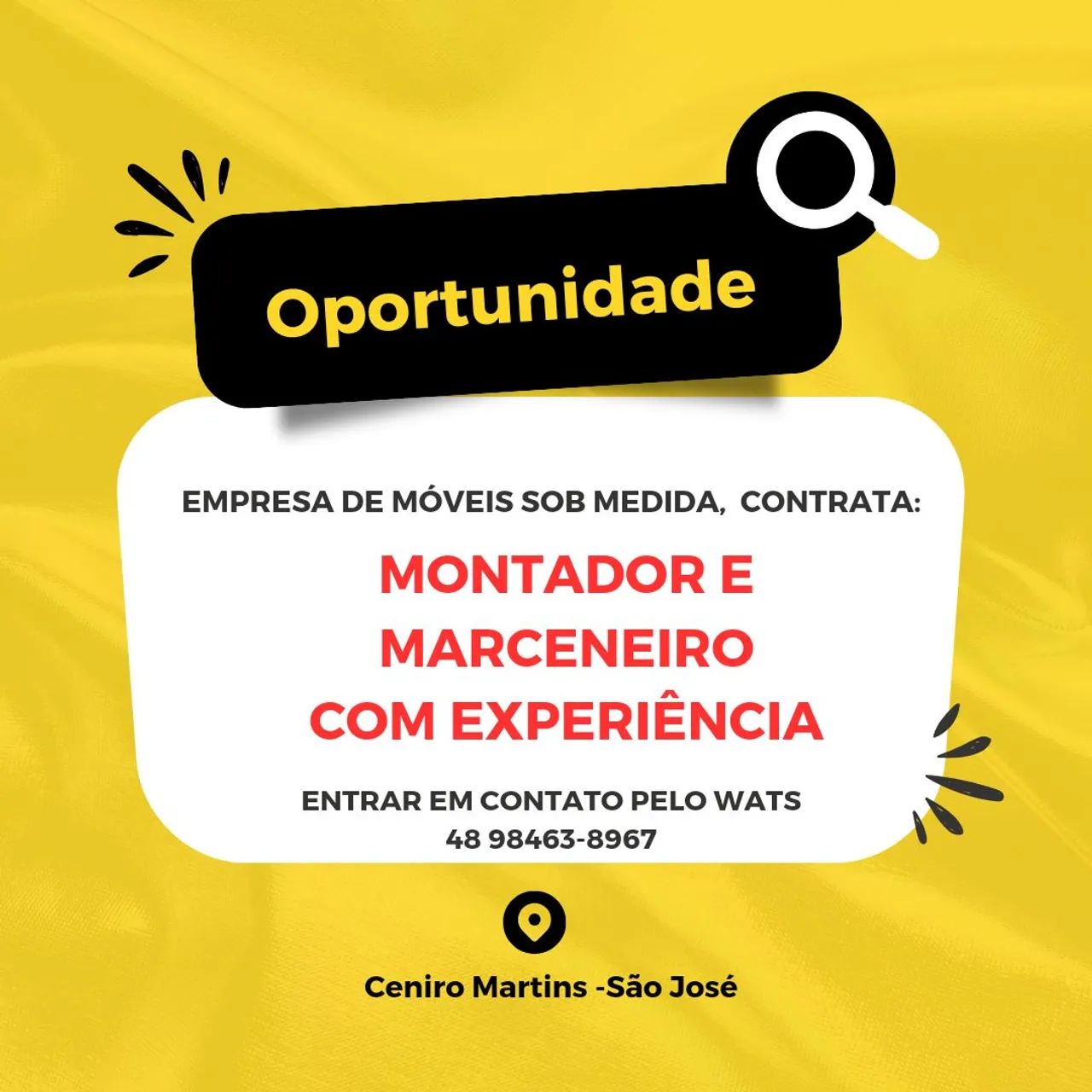 Vaga de marceneiro e montador 