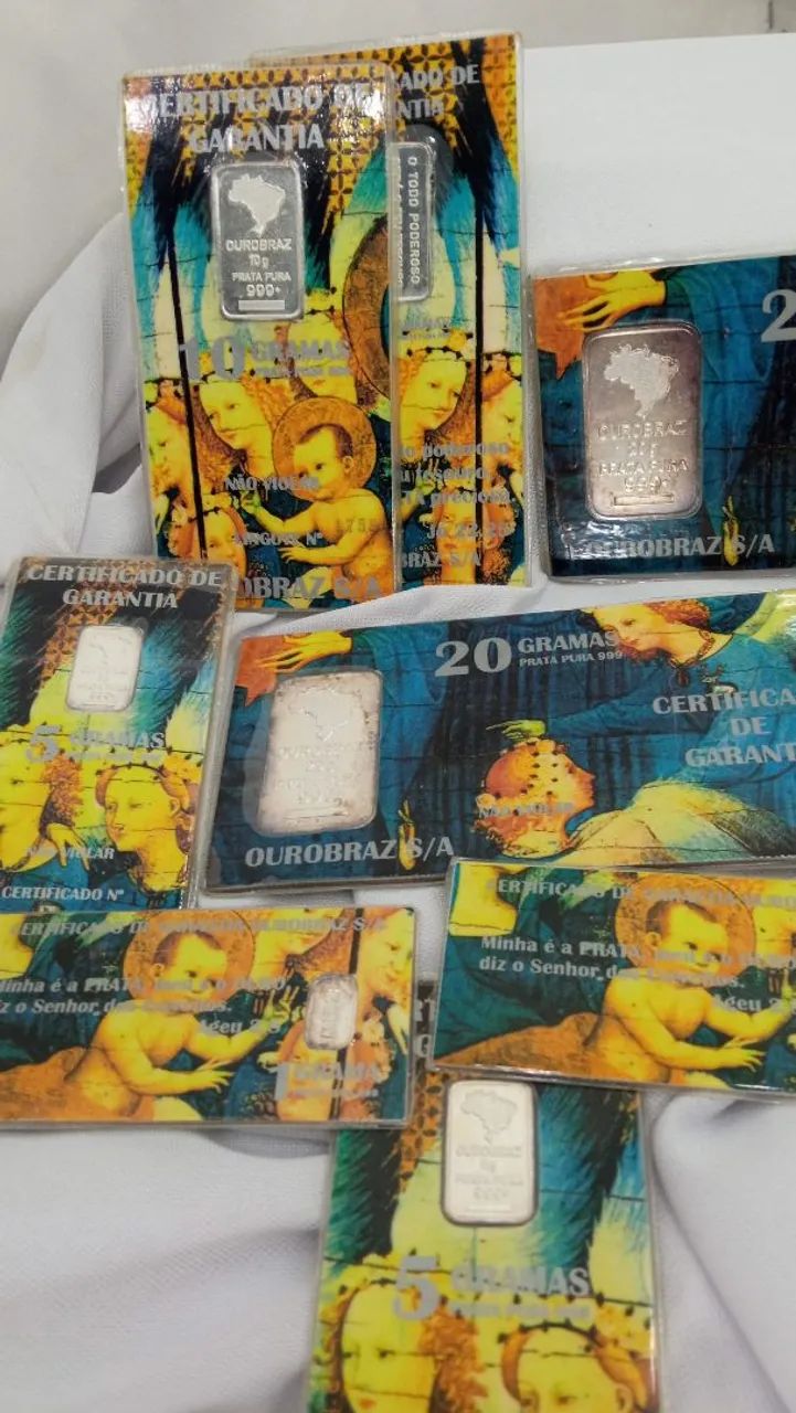 Lâminas de Prata pura Ourobraz lacradas na cartela