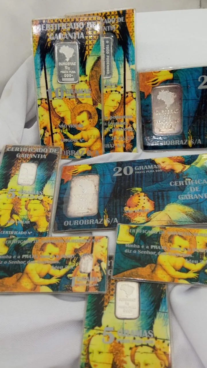 Lâminas de Prata pura Ourobraz lacradas na cartela