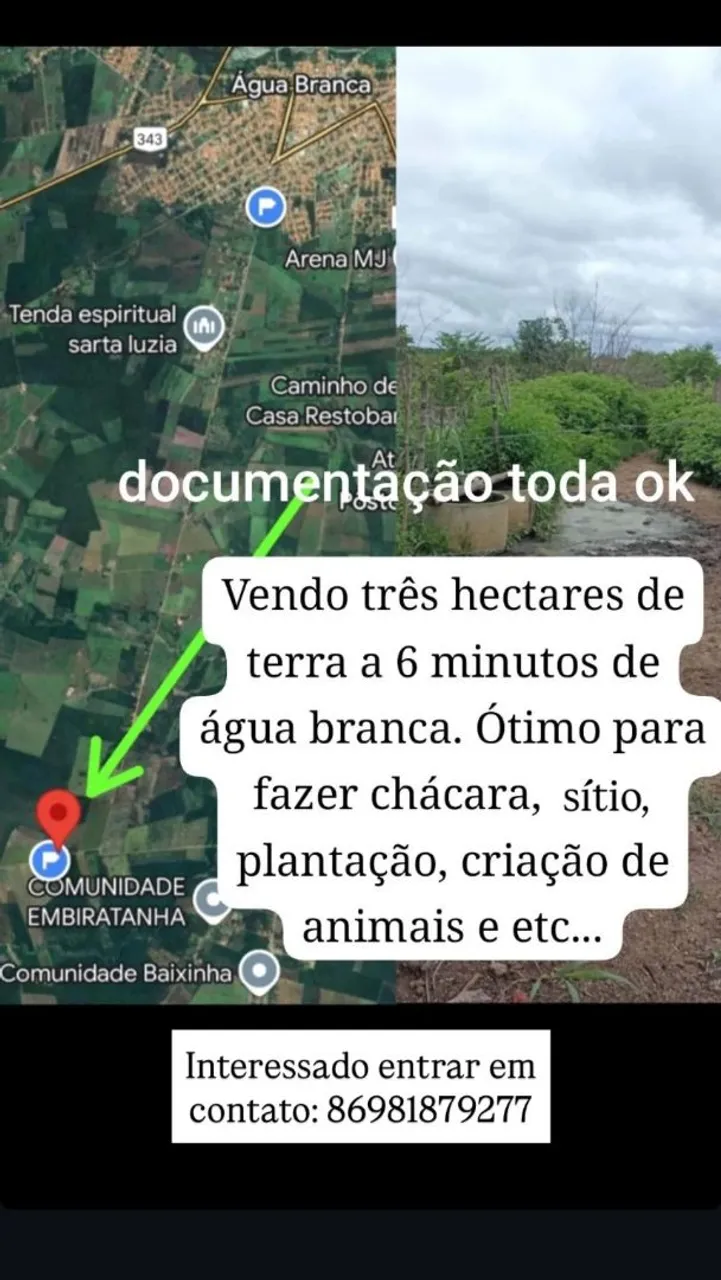 Terreno 3 Hectares próximo à Água Branca - Documentação OK!