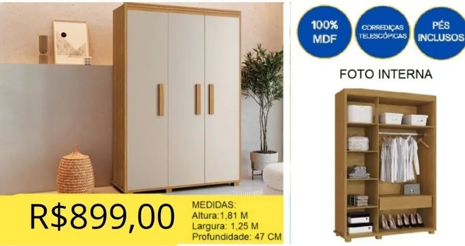 ROUPEIRO 100% MDF A PRONTA-ENTREGA  - Foto 2