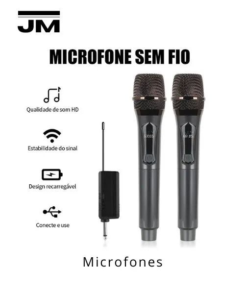 Microfone Duplo Sem Fio Recarregável