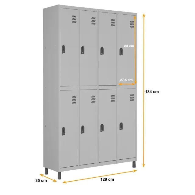 Armário de Aço 8 Portas Grandes Cinza Modelo W3 Durável Resistente 10914  - Foto 3