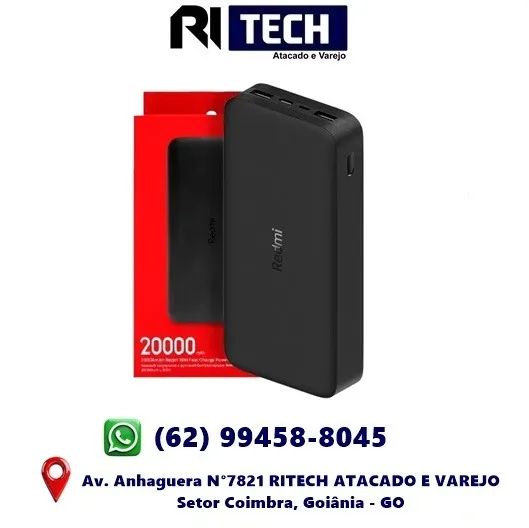 Power Bank Fast Charge 20000mah 18w Bateria Portátil Xiaomi Cor Preto