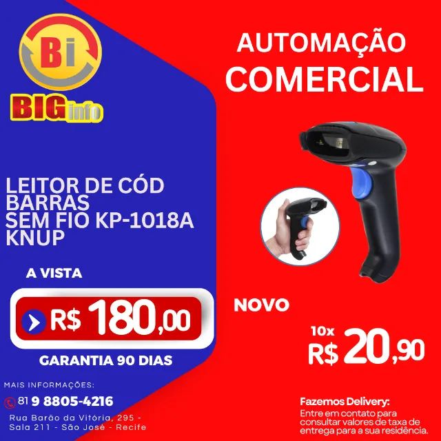 Leitor de Codigo de Barras Azul Sem Fio Laser Knup - KP-1018A