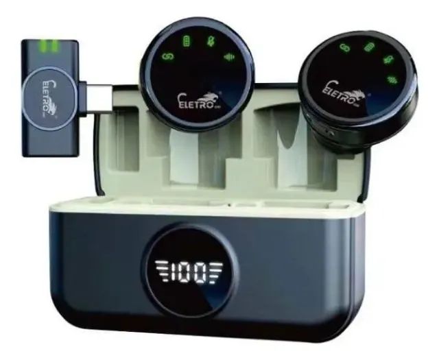 Microfone Lapela Sem Fio Tipo C Duplo Imã Com Case -Eletro Mex El-1837 -Loja Coimbra  - Foto 2