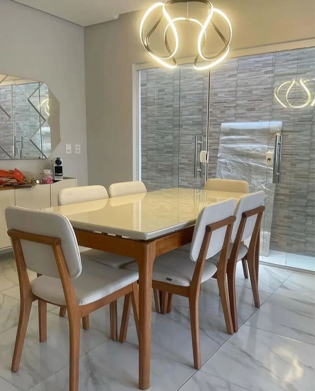 Mesa de Jantar Moderna em Madeira com Tampo Branco - Foto 2