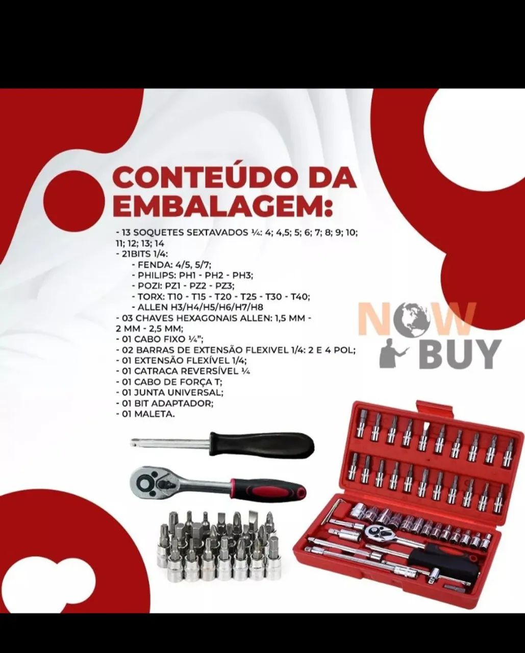 Kit de ferramentas 46 peças chave Allen fenda Philips soquetes catraca  - Foto 2