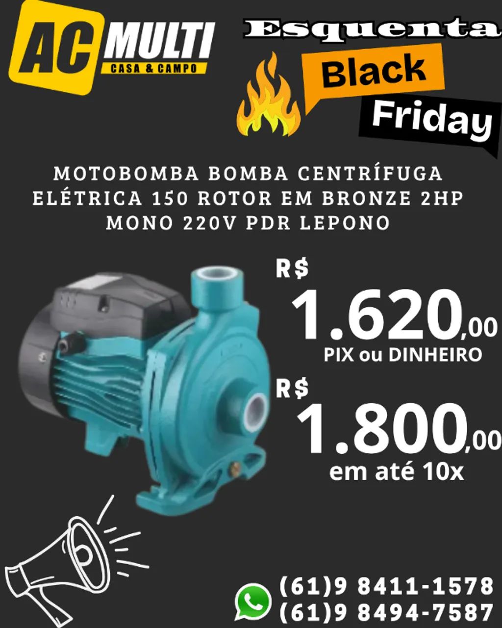 Motobomba Bomba Centrífuga Elétrica 150 rotor em bronze 2hp mono 220v pdr Lepono