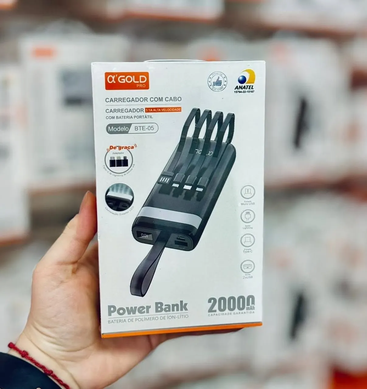 Carregador Portátil Power Bank 20000mAh 10.000 mah com Cabos