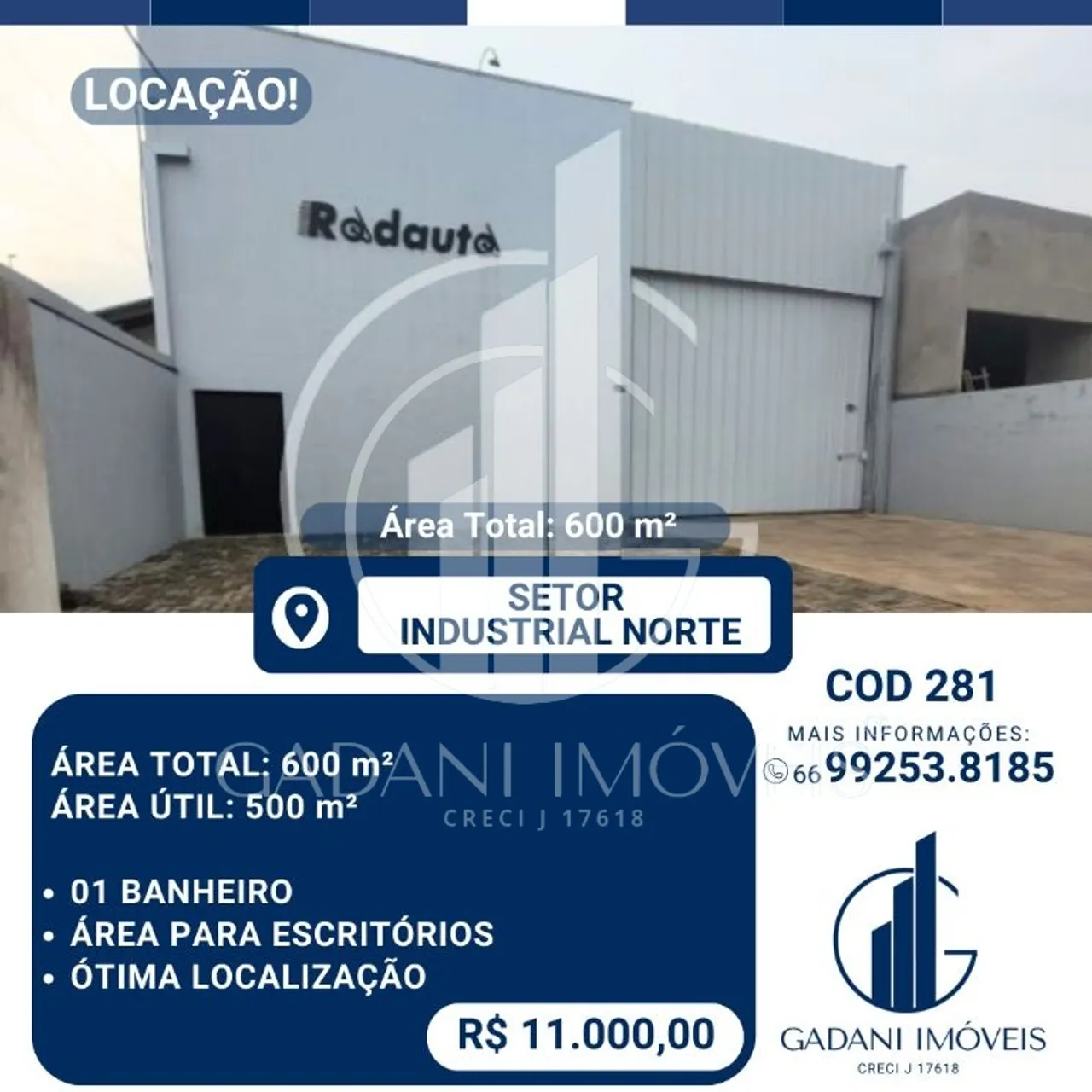 BARRACÃO DISPONIVEL PARA LOCAÇÃO NO SETOR INDUSTRIAL NORTE