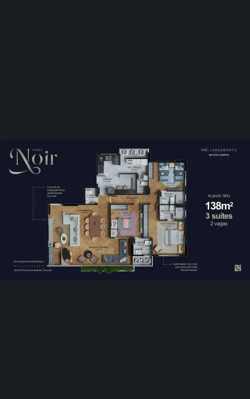 TORRE NOIR APARTAMENTO DE 138 METROS QUADRADOS, 3 SUÍTES É 4 BANHEIROS