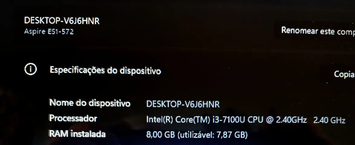 Acer i3 7°geração 8gb Ssd 240gb 3 Meses Garantia - Foto 4