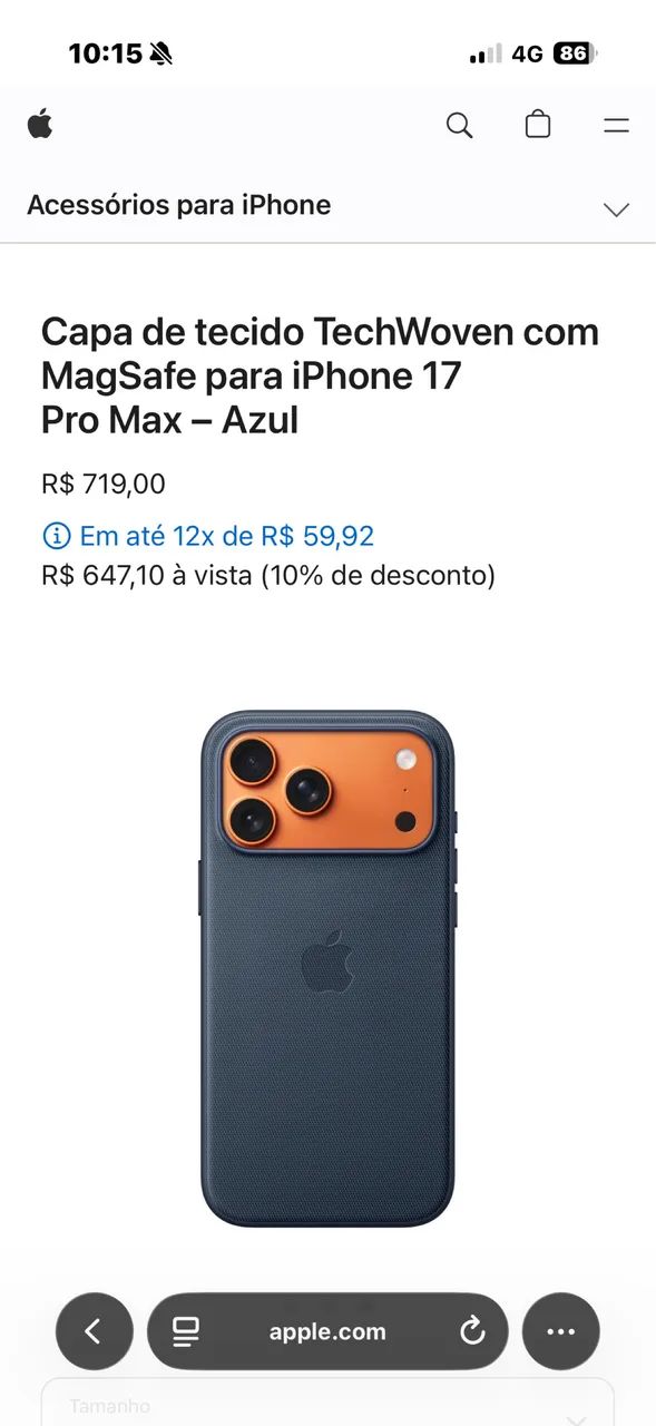 Capa de tecido TechWoven com MagSafe para iPhone 17 Pro Max - Azul  - Foto 4