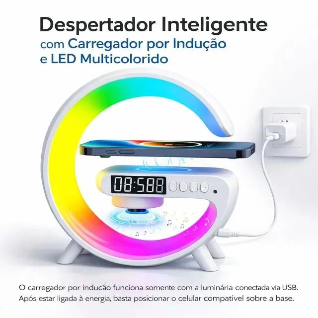 Caixa de Som com Luz Led, Relógio e Alarme - Bluetooth - Foto 4