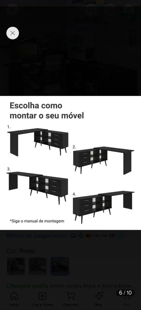 Mesa de escritório em L com 3 gavetas e divisorias - Foto 3