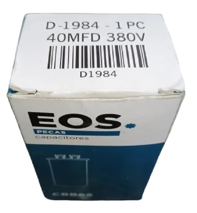 CAPACITOR DA MARCA EOS DE 40MFD POR 380VAC MODELO D-1984