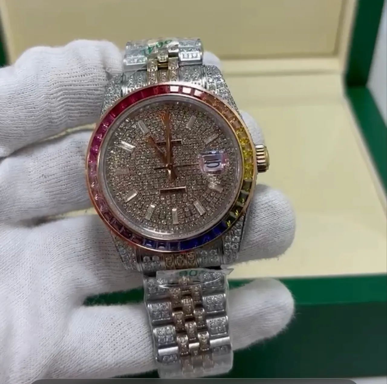 Relógio Rolex - Automático- Cravejado Pedras - Linha Super - Top - Completo 