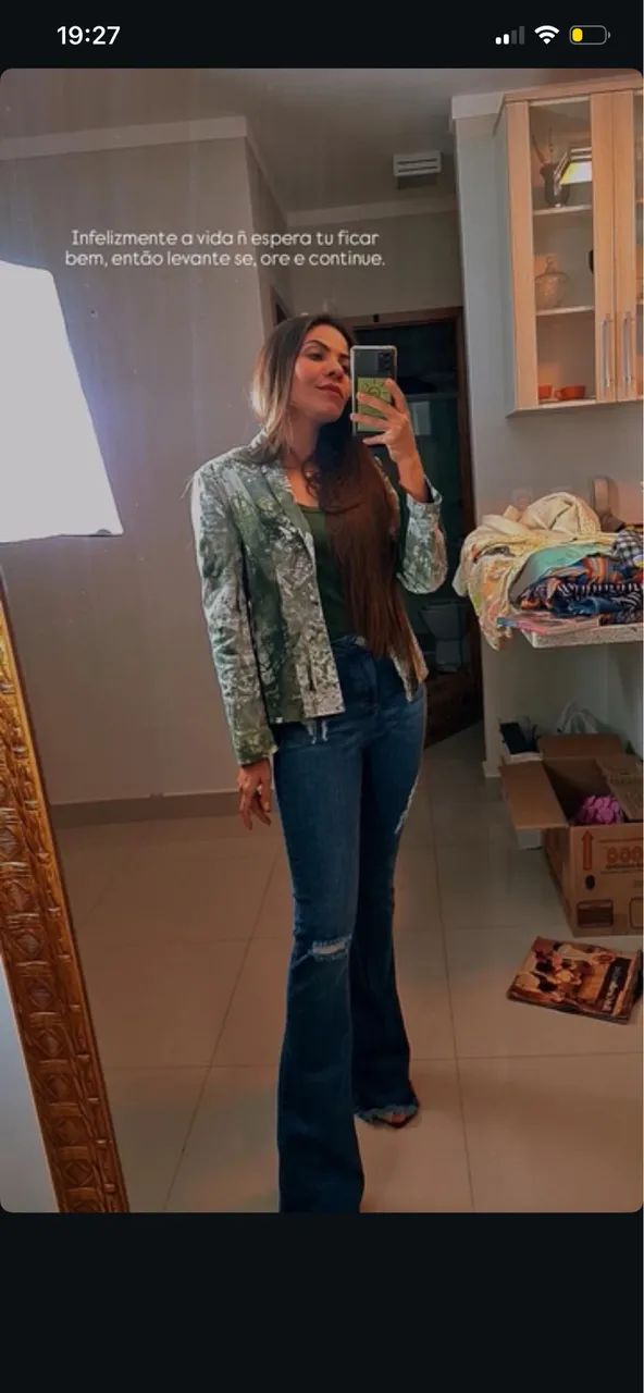 Blazer Planet Girls verde militar e branco feminino acinturado estampado - Foto 2