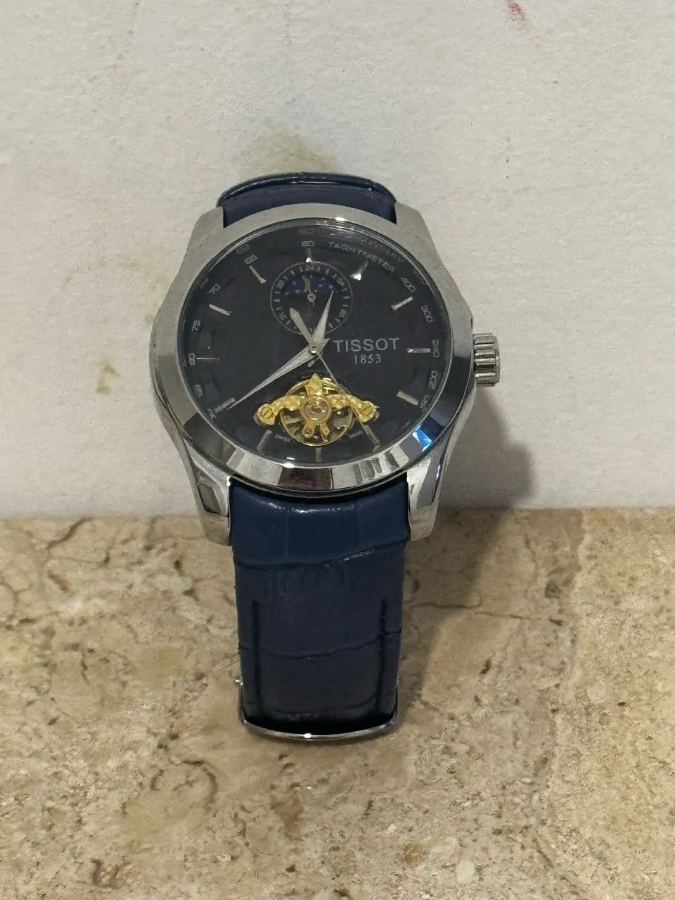 Relógio Tissot 1853 Automático Open Heart Azul - Couro