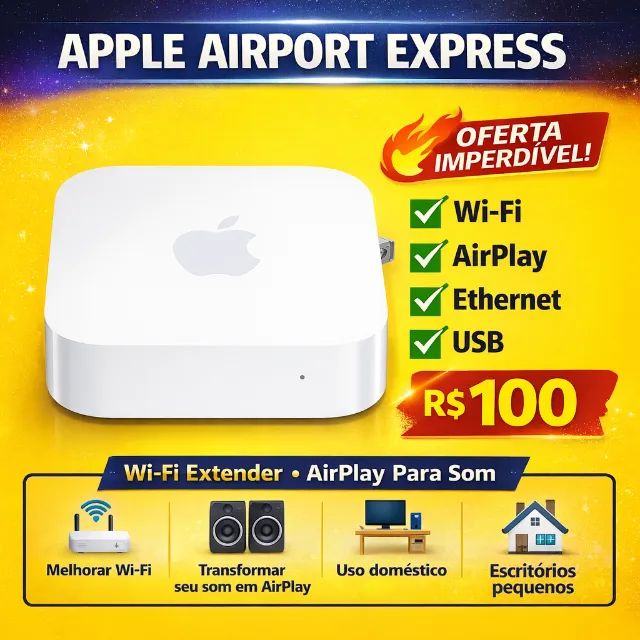 Apple AirPort Express A1264 - Wi-Fi + AirPlay - R$ 100
