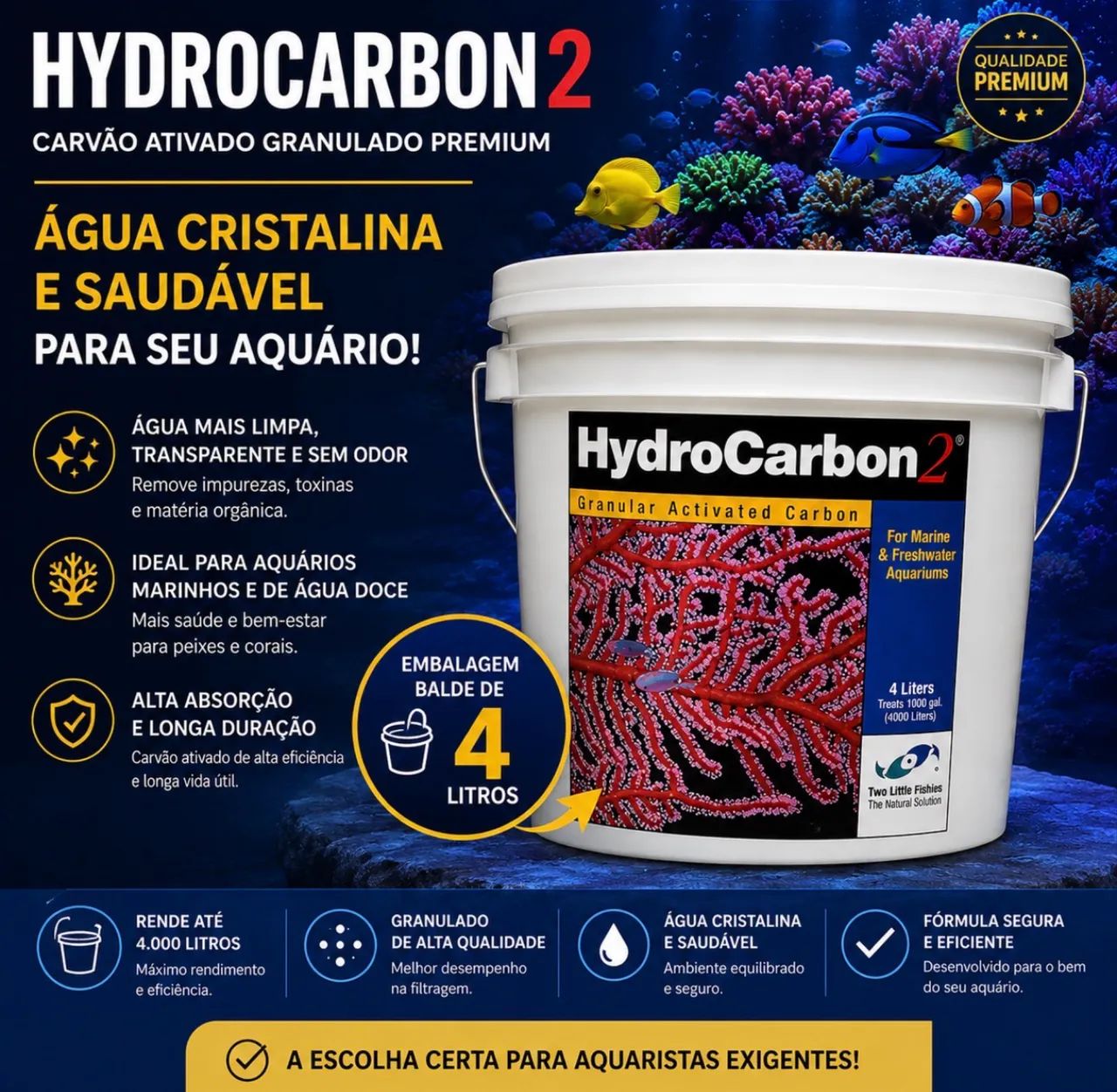 HydroCarbon 2 Two Little Fishies 4 Litros | Carvão Ativado Premium para Aquário - Foto 2