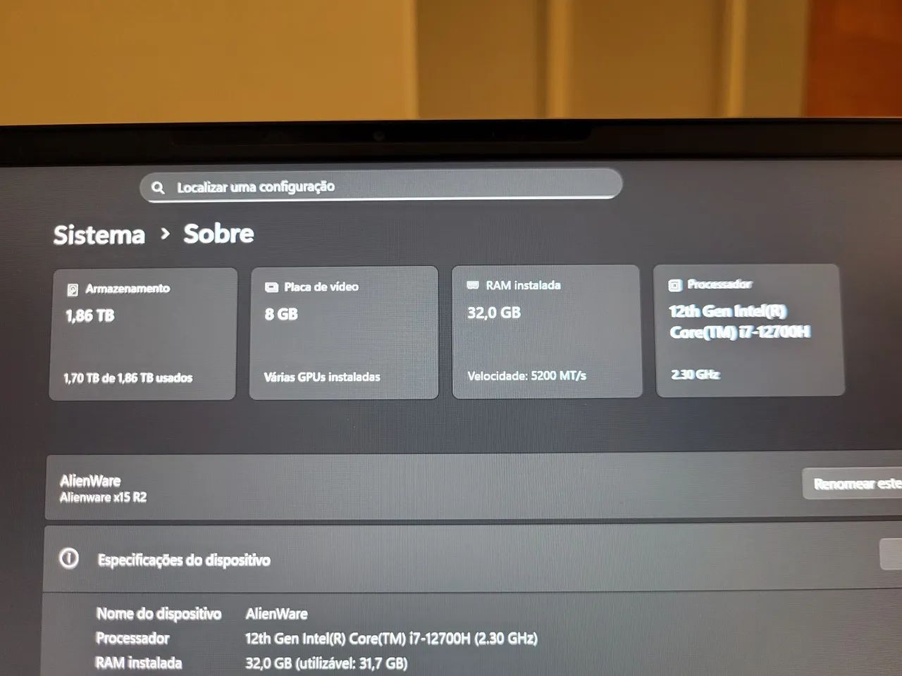 Notebook Alienware X15 R2, RTX 3070 Ti, I7 12°, 32 GB RAM, 2TB SSD - Foto 4