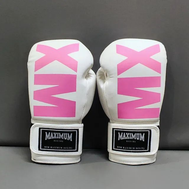 Luva de Boxe e Muay Thai Maximum MXM Branco e Rosa Nova 12oz
