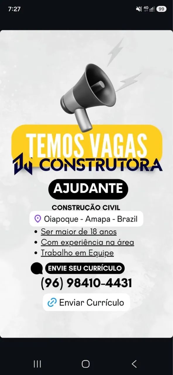 Vagas para a construção civil Oiapoque