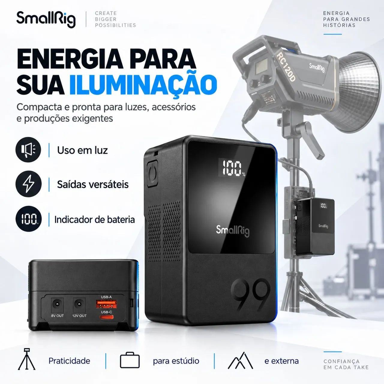 Bateria SmallRig 99 V-Mount 99Wh com Display USB-C USB-A D-Tap - Foto 2