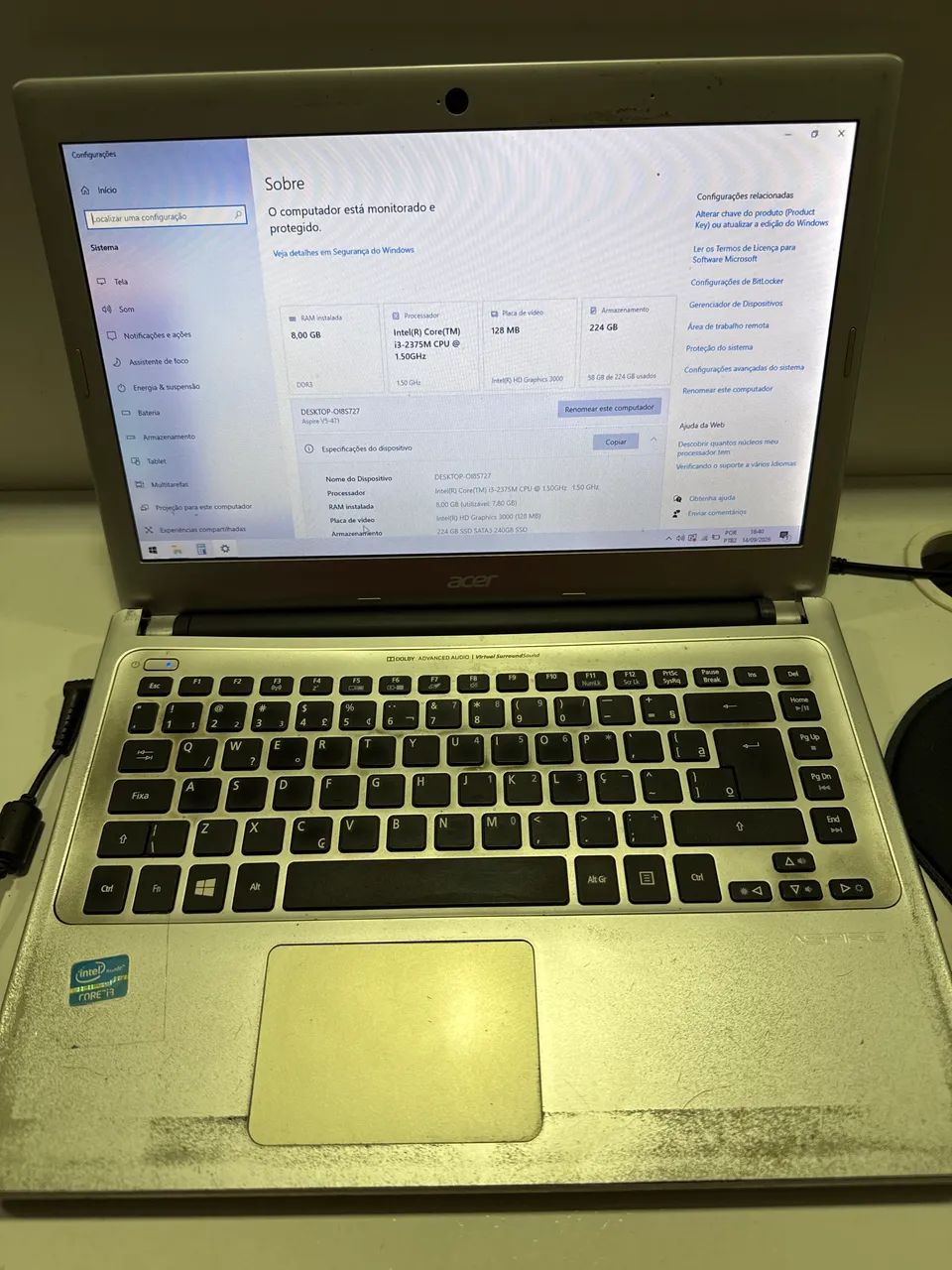 Notebook Acer i3 8gb