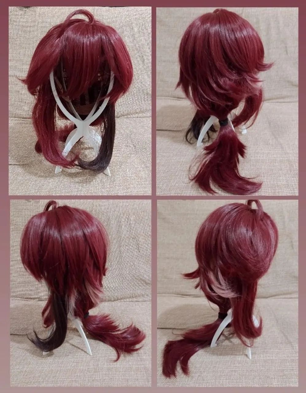 Peruca vinho, com mechas vermelha e preta Heizou