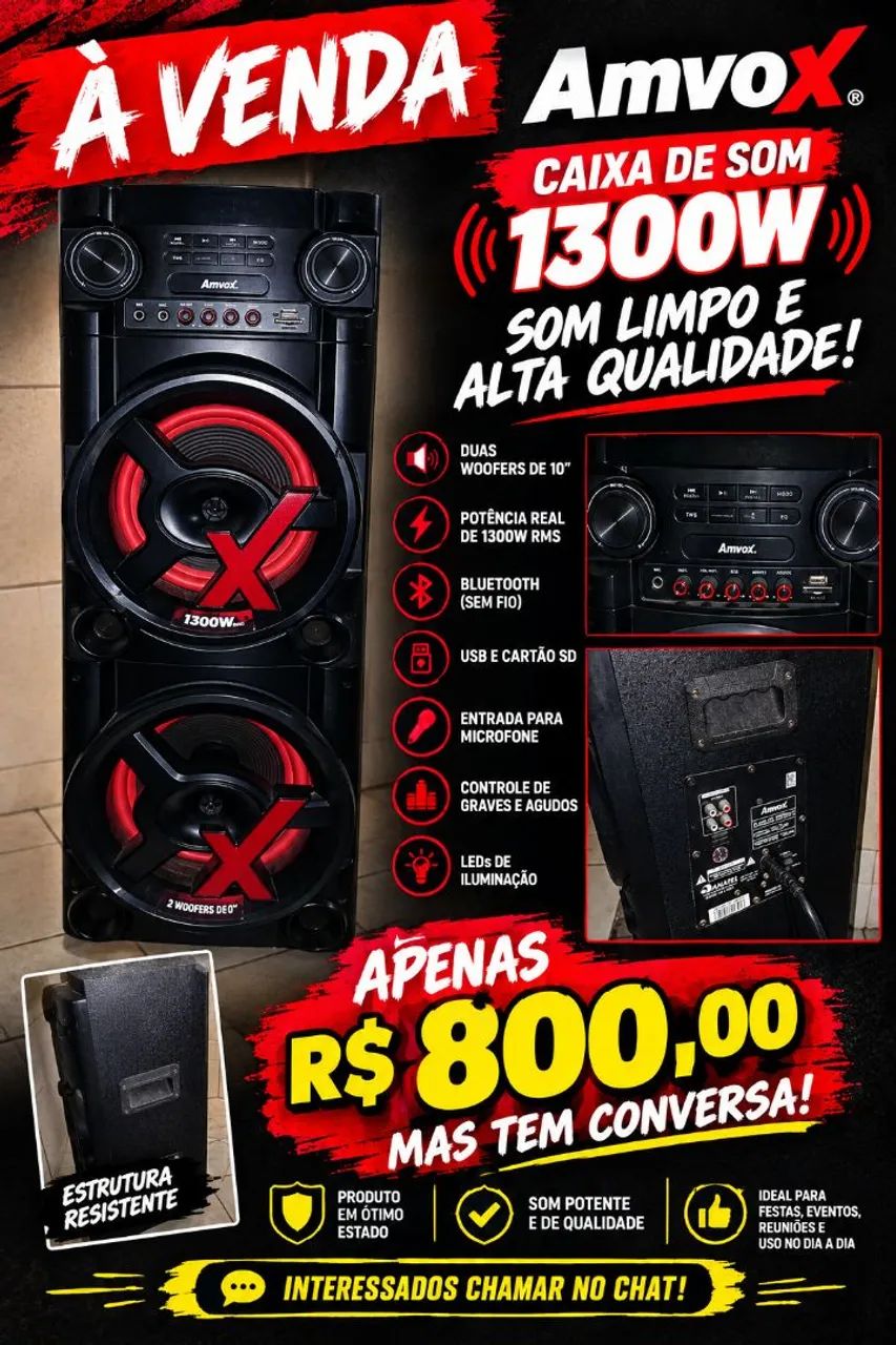 CAIXA DE SOM AMVOX 1300W 