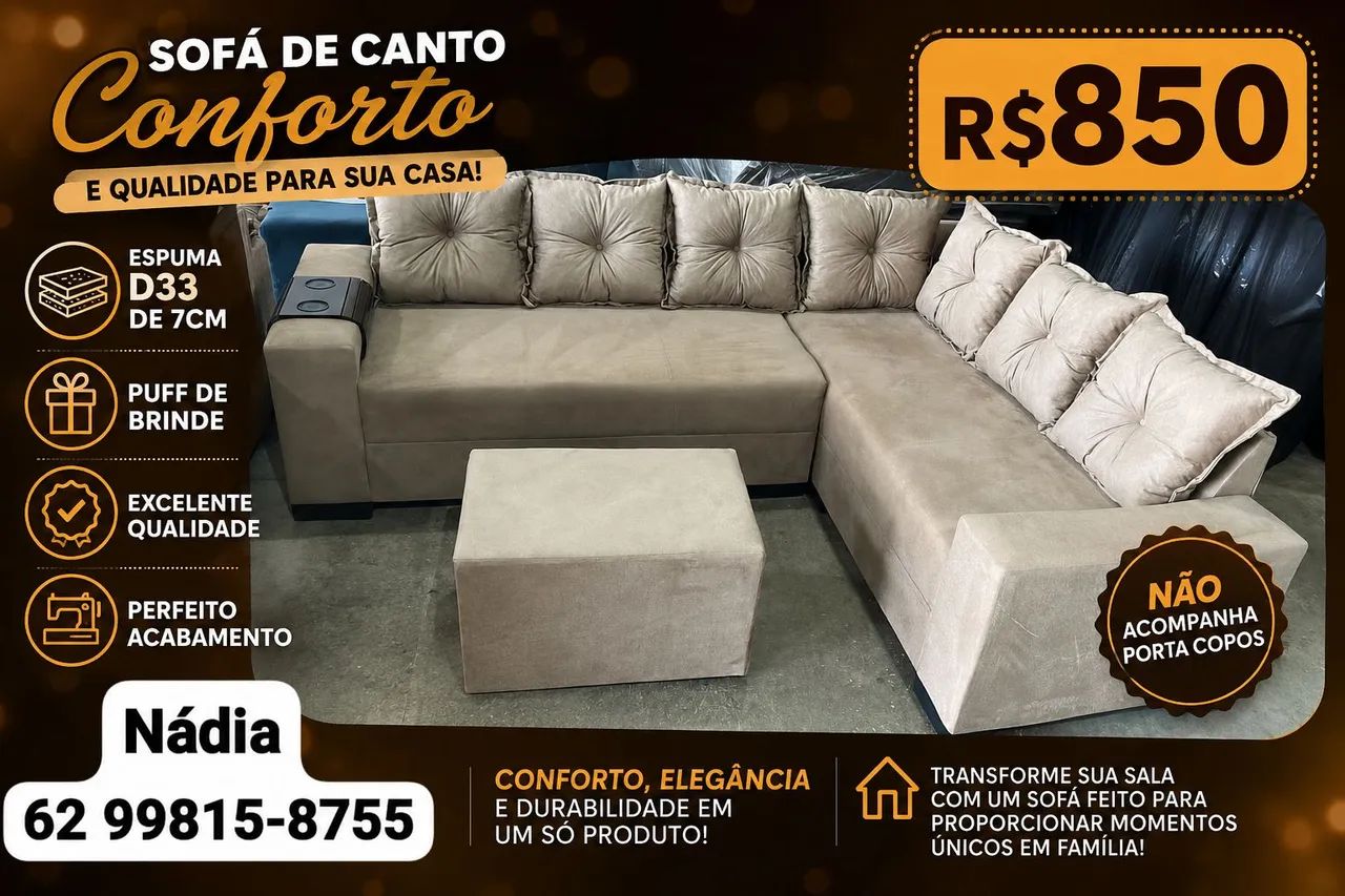 SOFÁ DE CANTO 6 LUGARES BEGE ___ ESPUMA D-33 